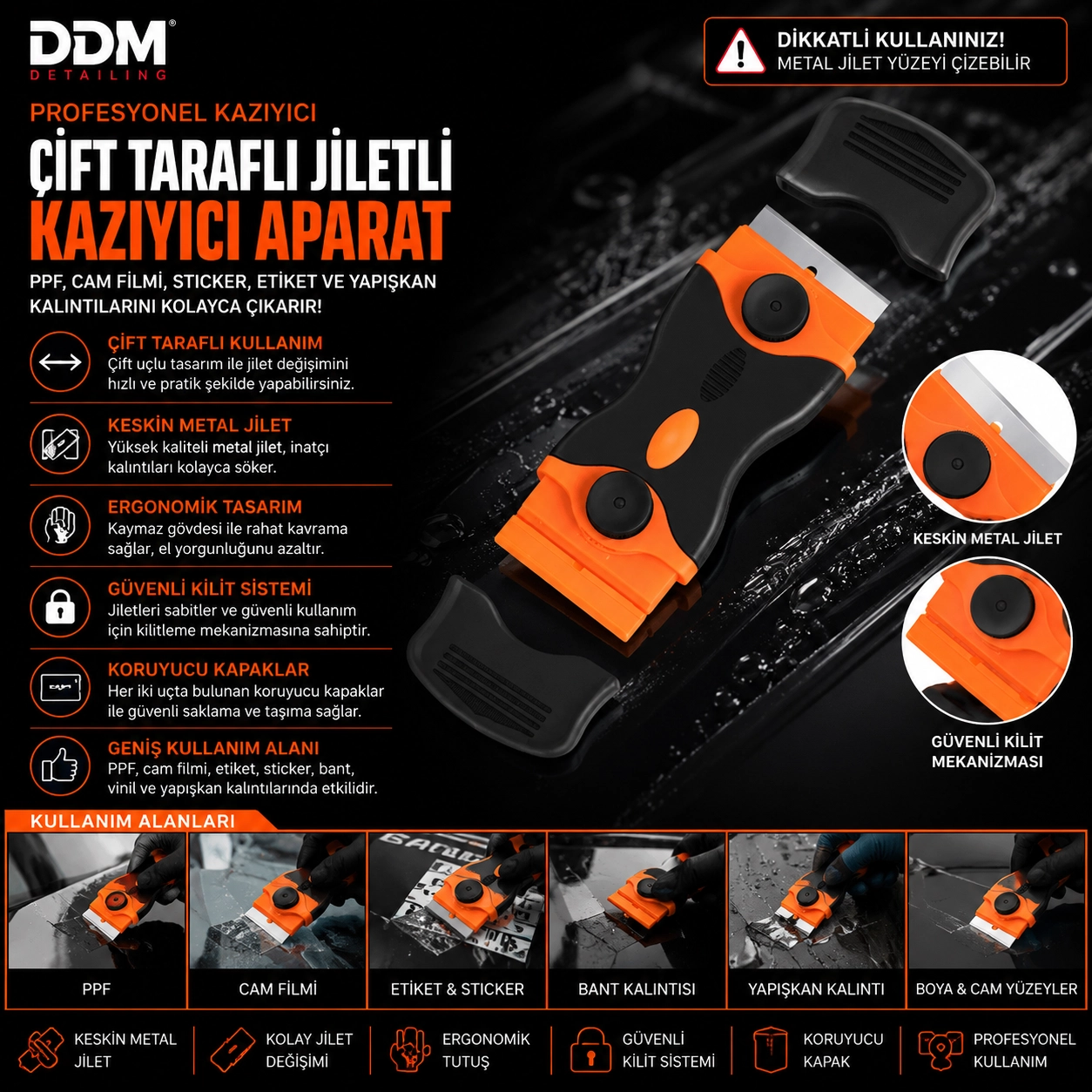 DDM PPF Cam Filmi Kazıma Bıçağı Çift Taraflı | Güvenli Cam ve Folyo Temizleme Aparatı