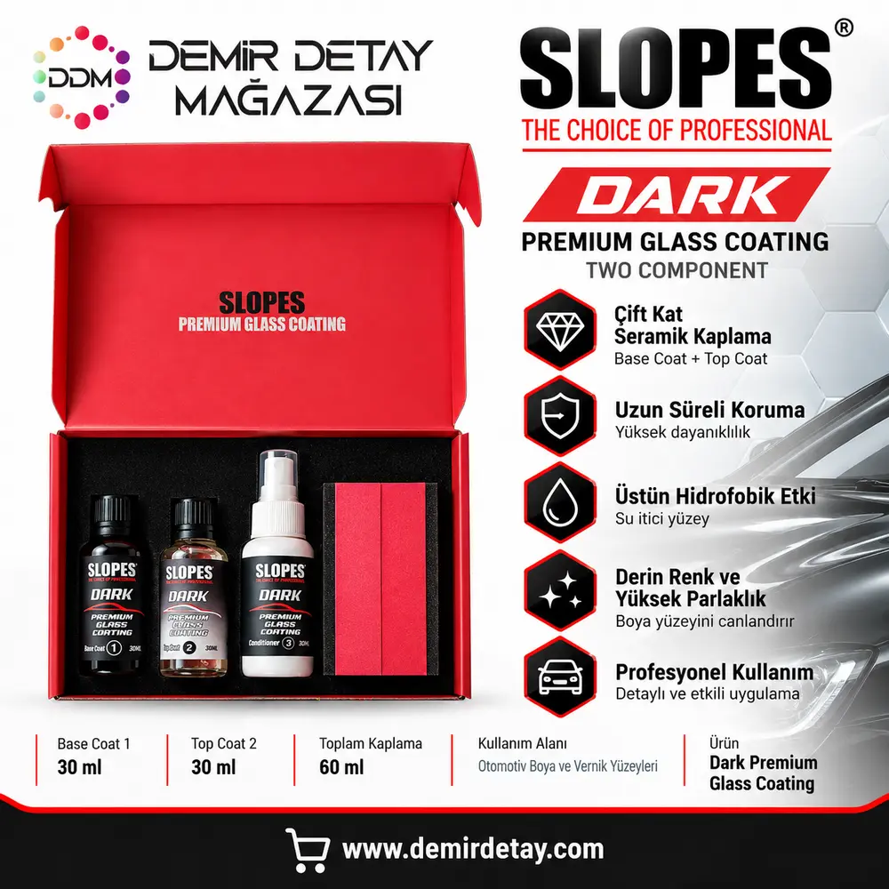 Slopes Dark Premium Glass Coating Çift Kat Seramik Kaplama 2x30 ml