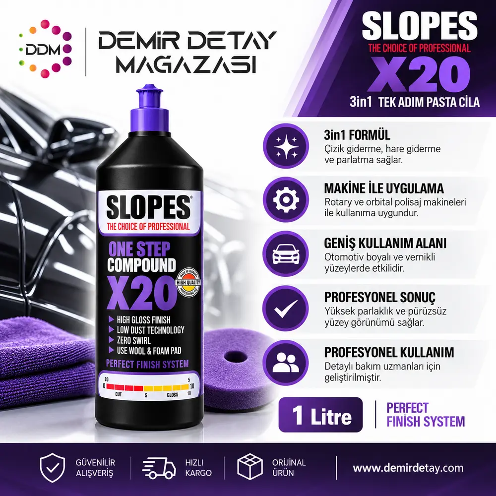 Slopes X20 3in1 Tek Adım Çizik Giderici Pasta ve Cila 1 Litre