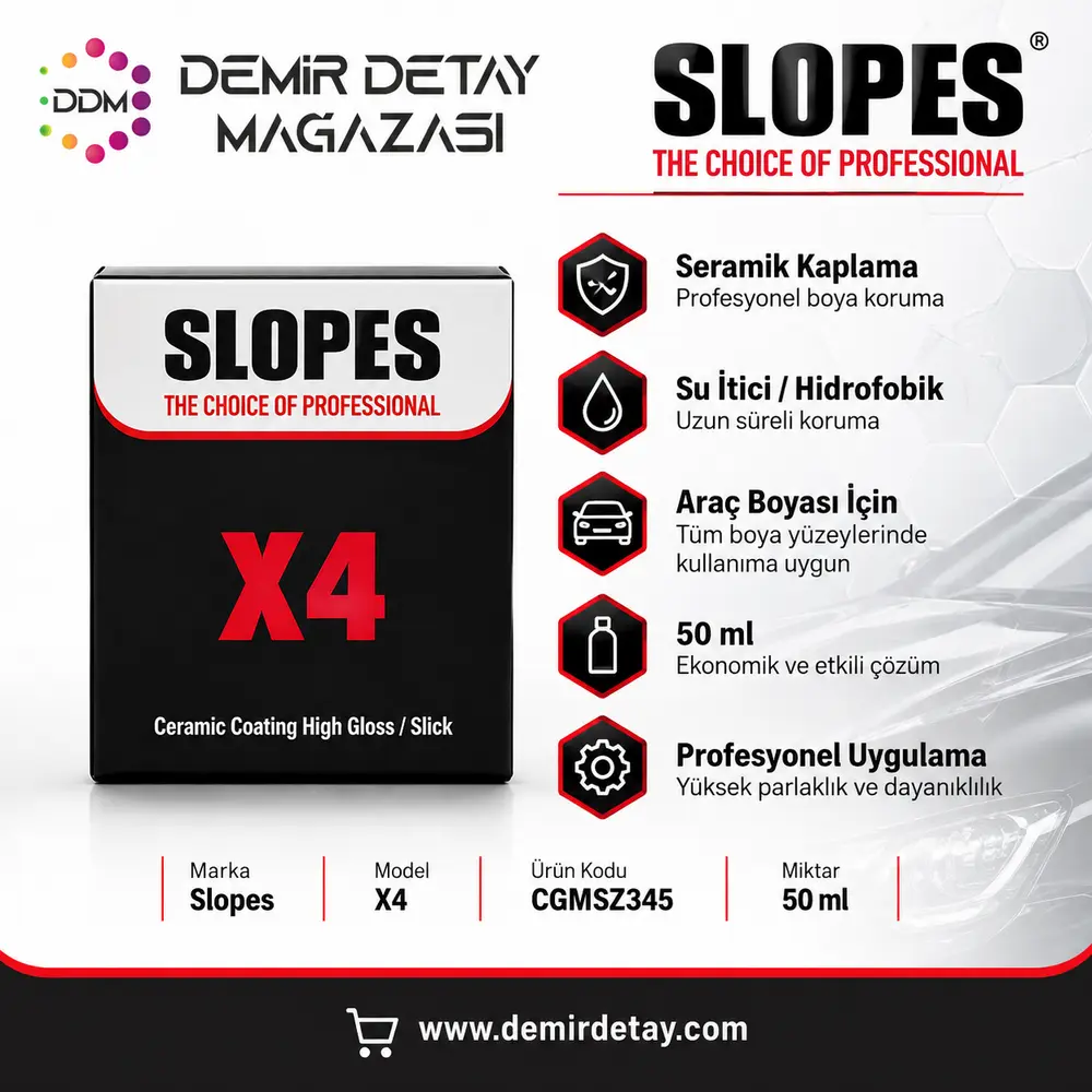 Slopes X4 Yüksek Yoğunluklu Seramik Kaplama 50 ml | Boya Koruma