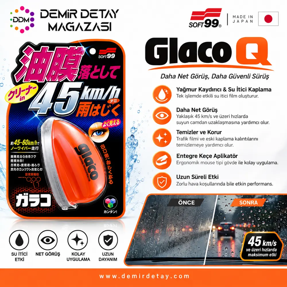 Soft99 Glaco Q Yağmur Su Kaydırıcı Cam Kaplama 70 ml