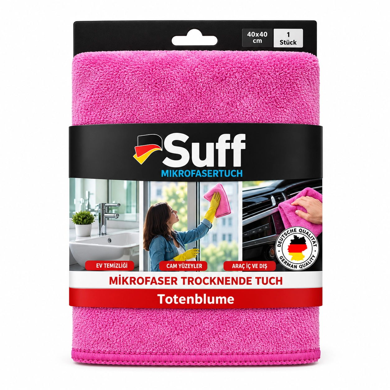 Suff Totenblume Premium Mikrofiber Cila ve Kurulama Bezi 40x40 cm | Alman Üretimi