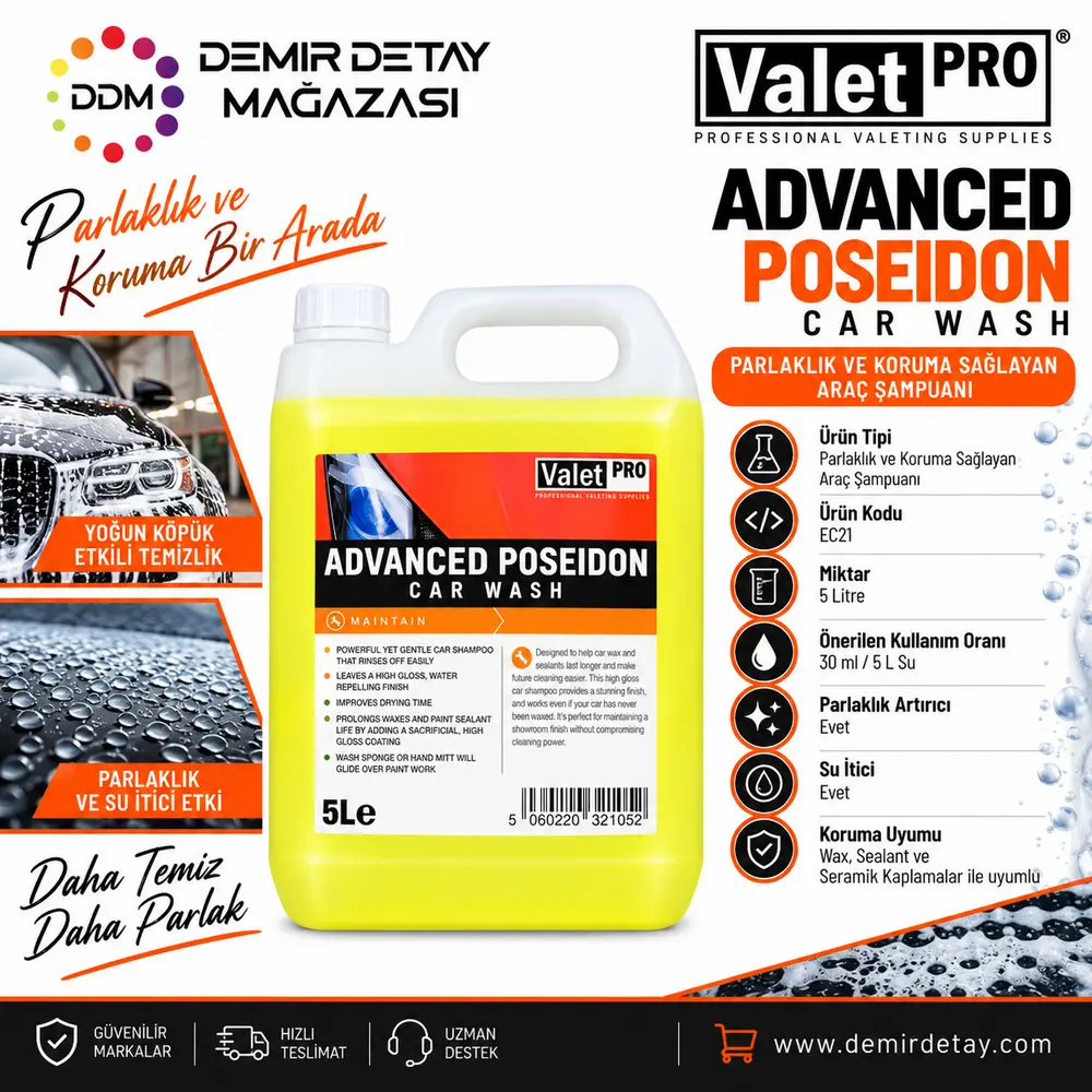 ValetPRO Advanced Poseidon Parlaklık ve Koruma Sağlayan Araç Şampuanı 5 L