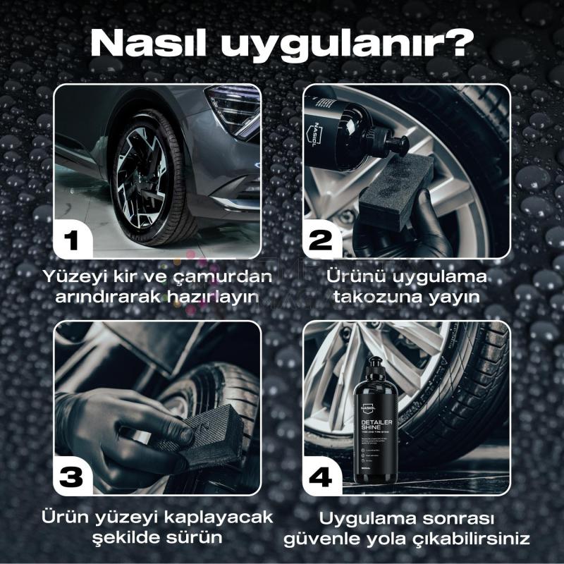 Nasiol DetailerShine Araç Trim ve Lastik Parlatıcı 500 mL Araç Lastik Trim Tampon Bakımı