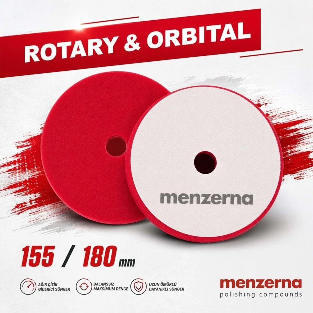 Menzerna Heavy Cut Kırmızı Kalın Pasta Süngeri 155/180 mm – Rotary ve Orbital Uyumlu
