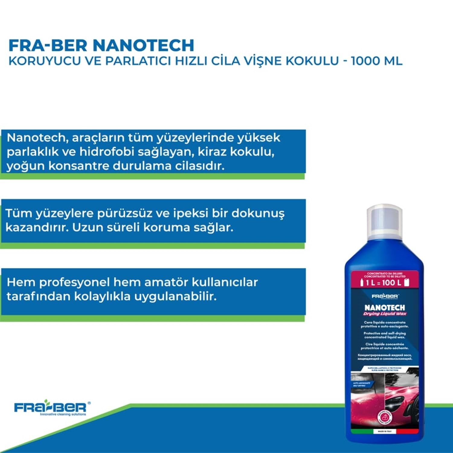 Fra-Ber Nanotech Koruyucu ve Parlatıcı Hızlı Cila Vişne Kokulu 1000 ML | 1:100 Konsantre
