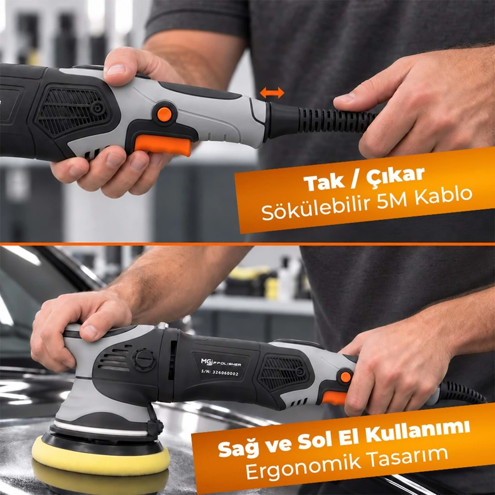 MG PS MG-OPV001 1000W Orbital Polisaj Makinesi – 15 mm Salınım, 125 mm Taban ve Dijital LED Ekran