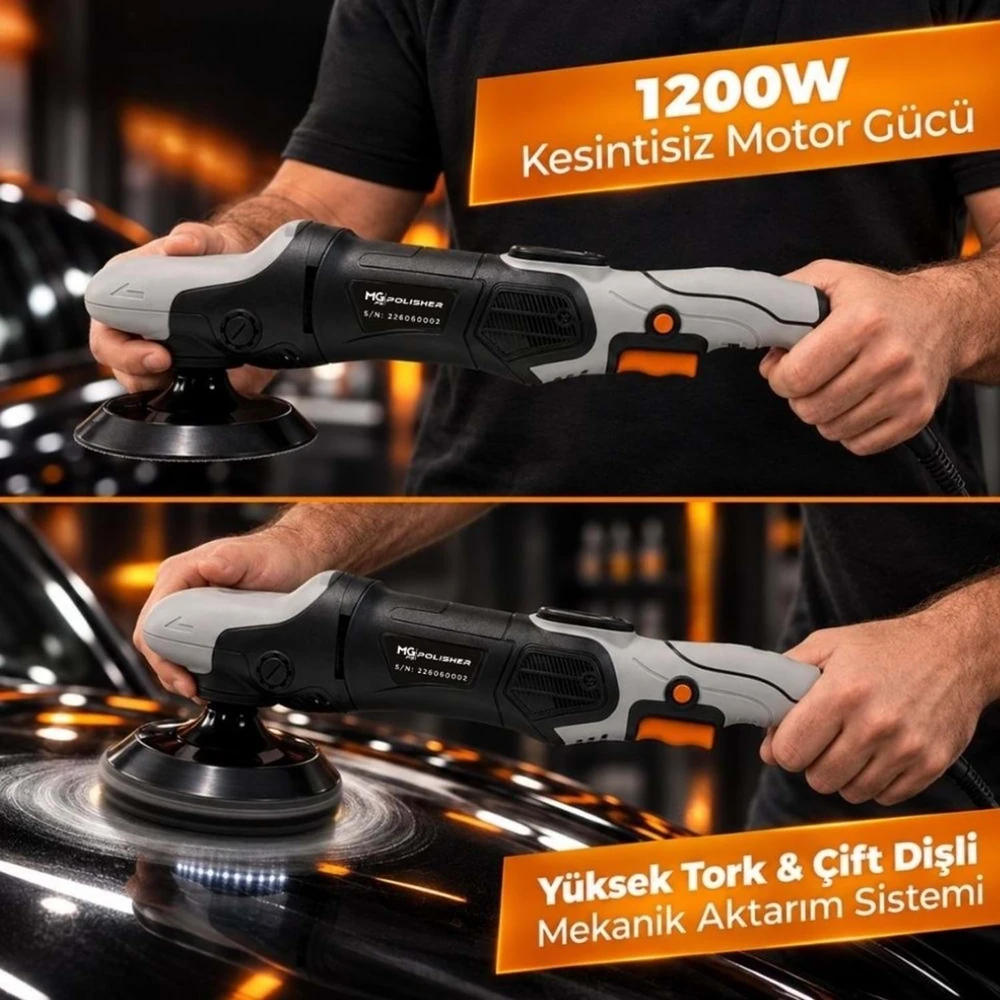 MG PS MG-RPV002 RX PRO 1200W Rotary Polisaj Makinesi – Dijital LED Ekran ve 150 mm Esnek Taban