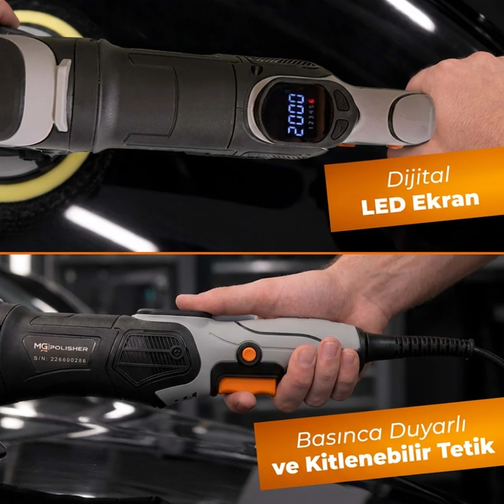 MG PS MG-RPV002 RX PRO 1200W Rotary Polisaj Makinesi – Dijital LED Ekran ve 150 mm Esnek Taban