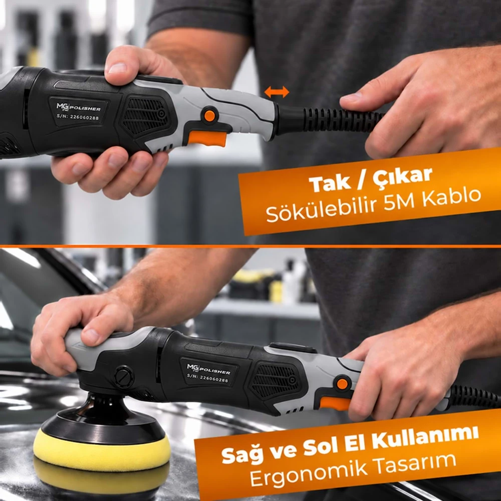 MG PS MG-RPV002 RX PRO 1200W Rotary Polisaj Makinesi – Dijital LED Ekran ve 150 mm Esnek Taban