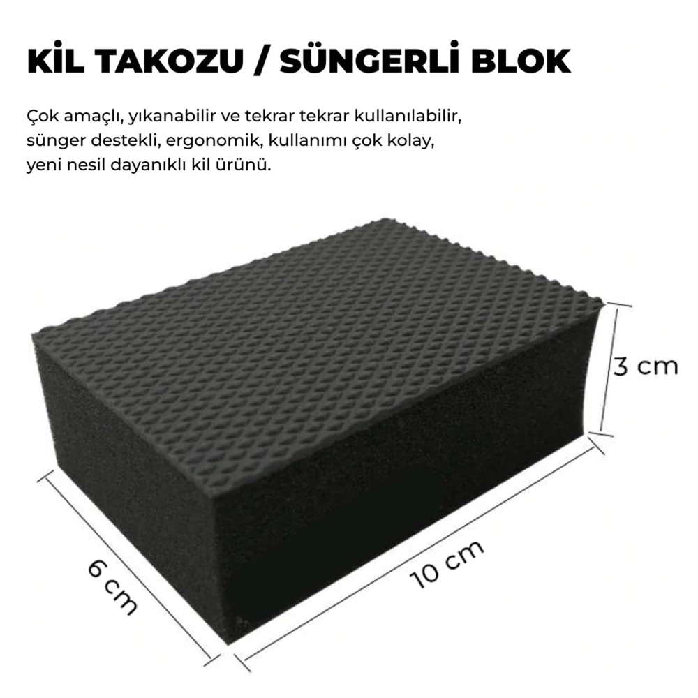 MG PS ClayPad Pro Süngerli Kil Bloğu 10×6×3 cm Siyah – Yıkanabilir Yüzey Arındırıcı