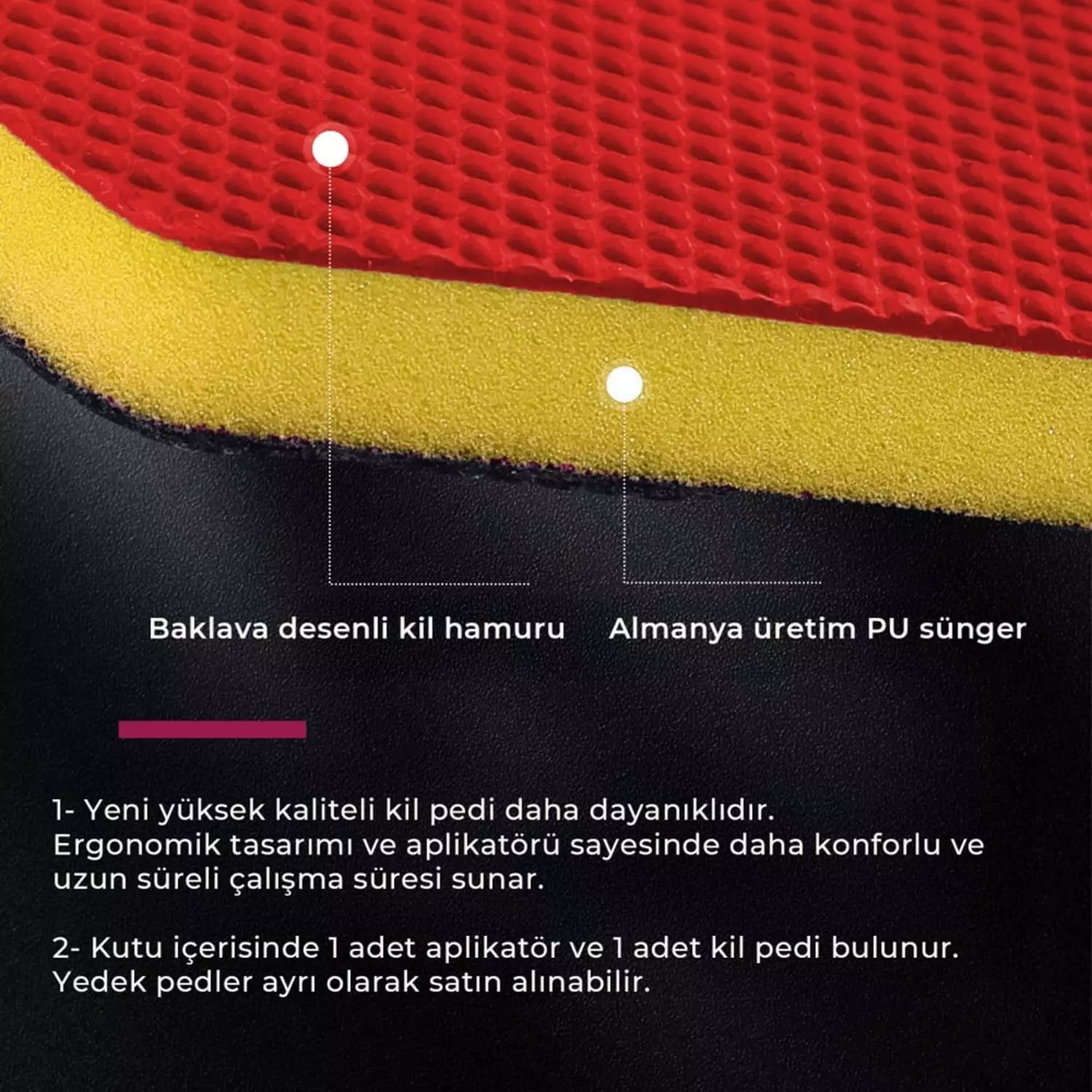 MG PS Aplikatörlü El Kil Pedi 12x8 cm (Kırmızı) - Cırtlı Clay Pad Sponge Block