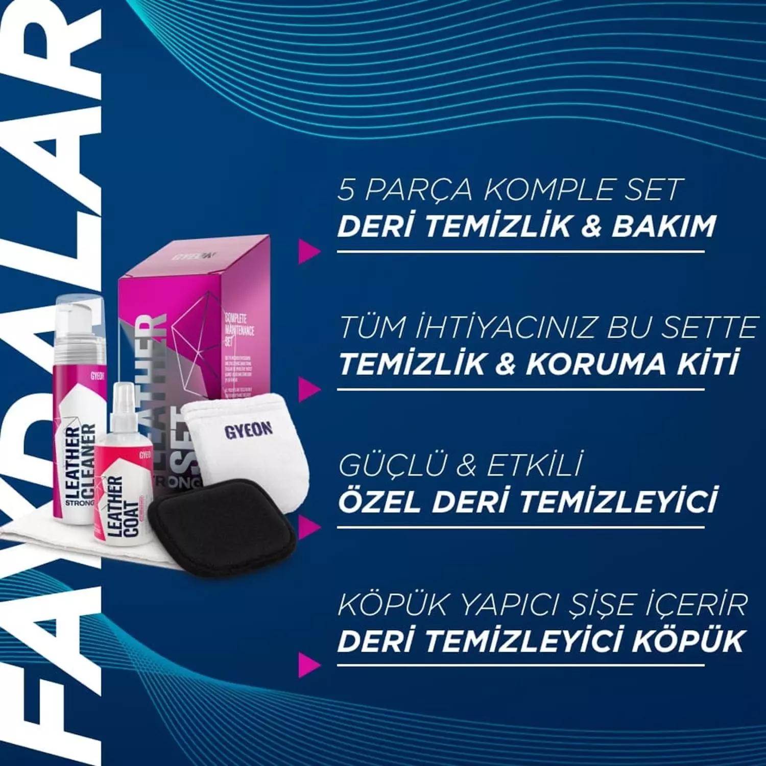 Gyeon Q²M LeatherSet Strong Güçlü Deri Temizlik ve Bakım Seti 5 Parça | Kirli Deriler İçin Profesyonel Bakım Kiti