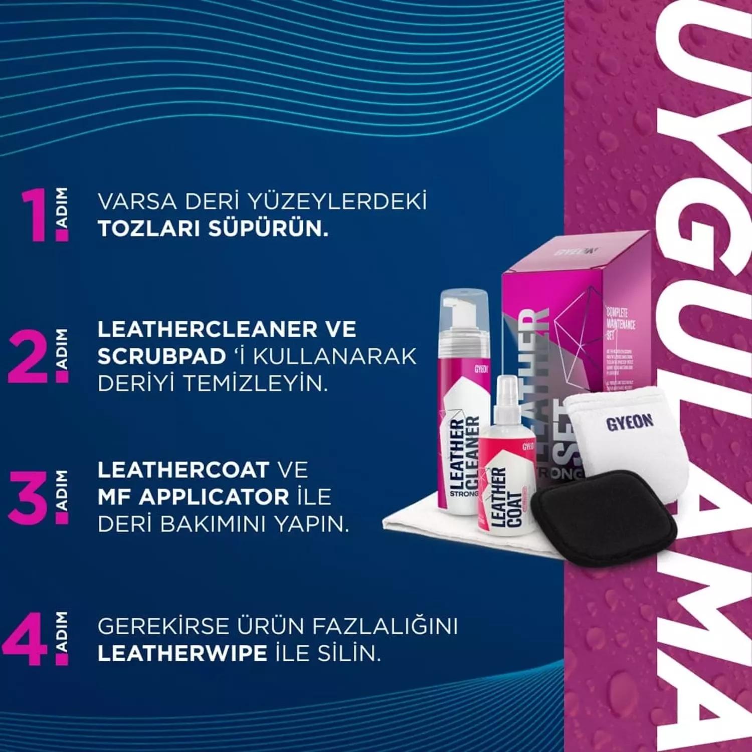 Gyeon Q²M LeatherSet Strong Güçlü Deri Temizlik ve Bakım Seti 5 Parça | Kirli Deriler İçin Profesyonel Bakım Kiti