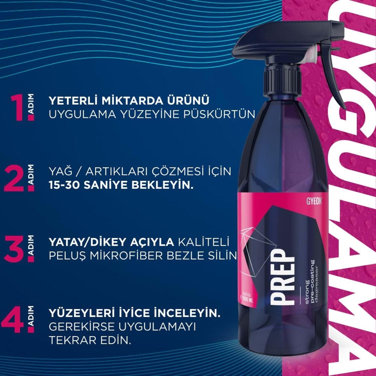 Gyeon Q²M Prep Seramik, PPF ve Folyo Kaplama Öncesi Yüzey Hazırlayıcı 1000 ML | Yağ ve Polisaj Kalıntısı Temizleyici