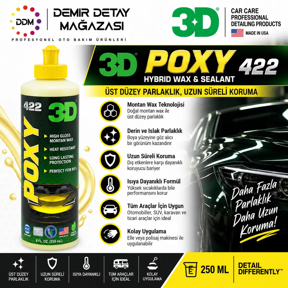 3D HD Poxy Boya Koruma Montan Wax 250 ML | Hibrit Wax & Sealant 422OZ08