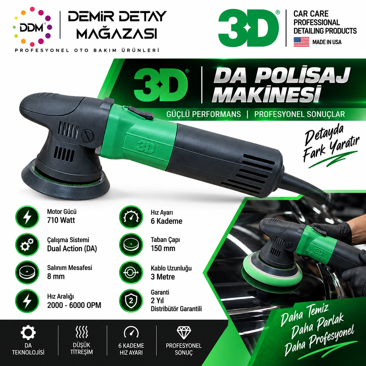 3D Orbital Polisaj Makinesi L-35 | Profesyonel DA Polisaj Makinesi 2 Yıl Distribütör Garantili