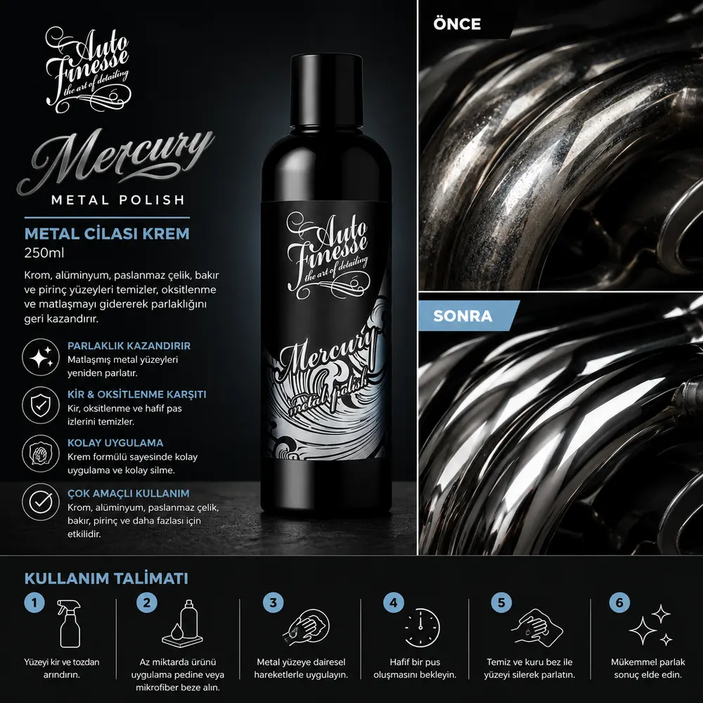 Auto Finesse Mercury Metal Cilası Krem 250 ml
