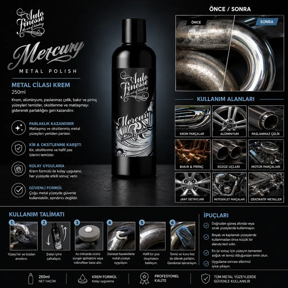 Auto Finesse Mercury Metal Cilası Krem 250 ml