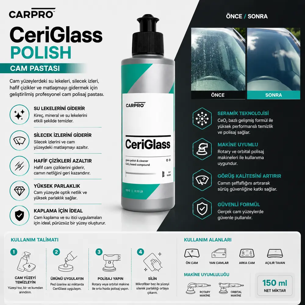 CarPro CeriGlass Polish Cam Pastası 150 ml