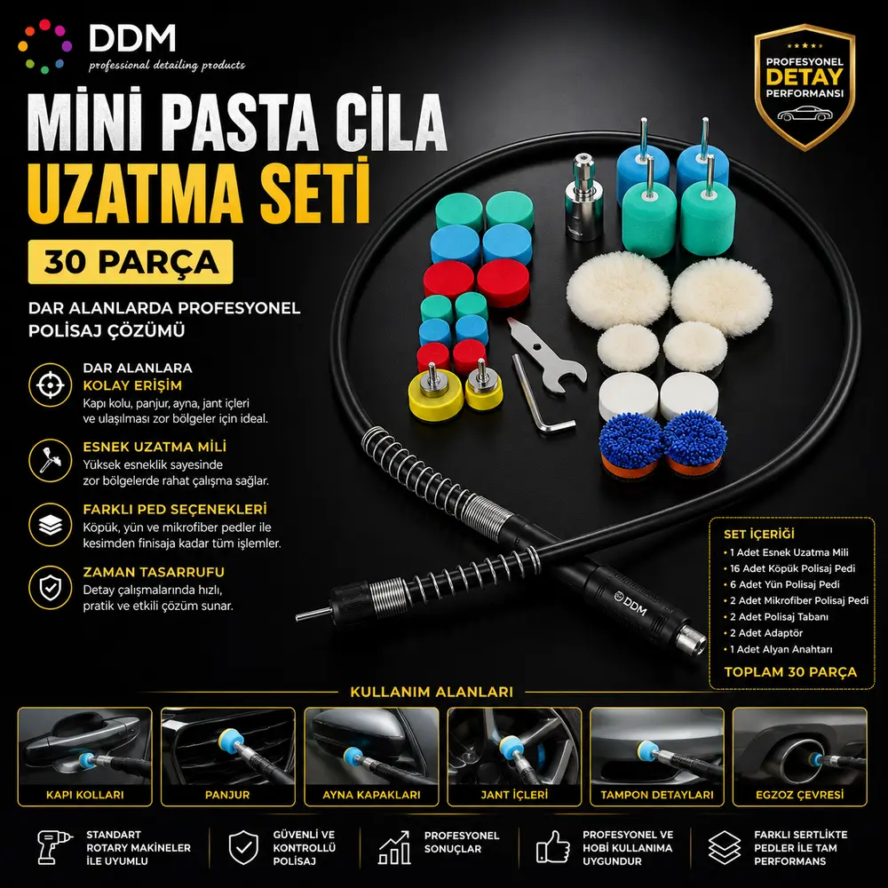 DDM Mini Pasta Cila Uzatma Seti 30 Parça | Dar Alan Polisaj ve Detay Çalışma Kiti