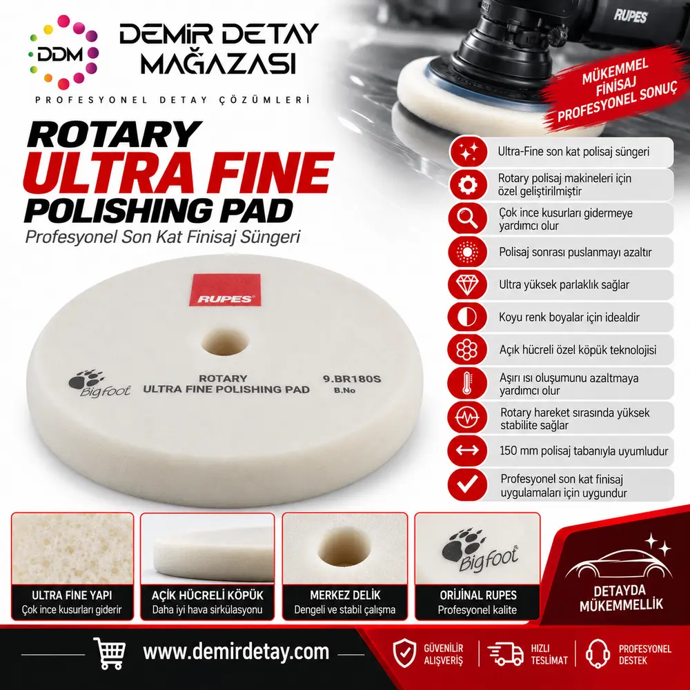 RUPES Rotary Ultra Fine Finisaj ve Parlatma Süngeri 155/160 mm | 9.BR180S