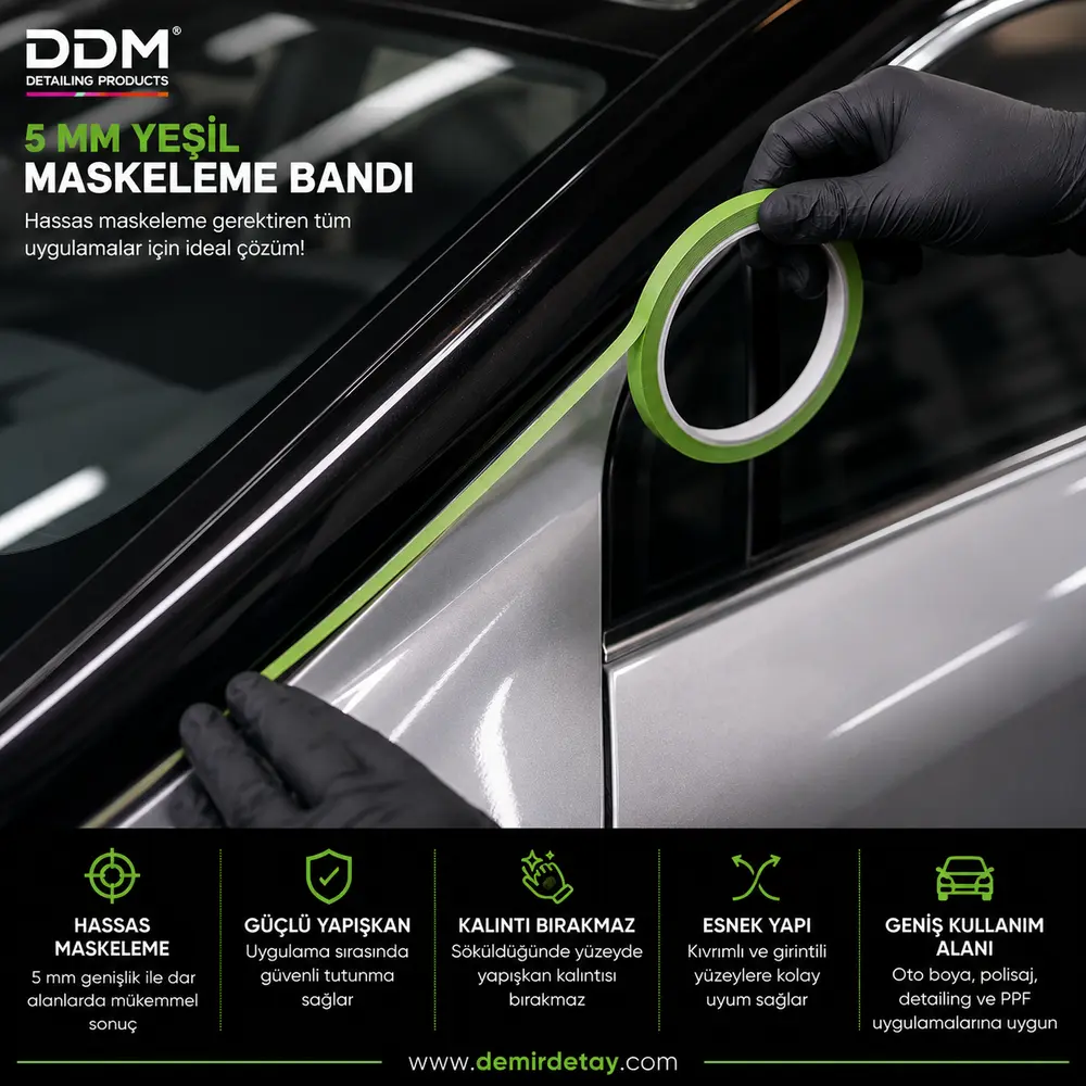 DDM 5 mm Yeşil Maskeleme Bandı 35 Metre Profesyonel Oto Boya ve Polisaj Bandı