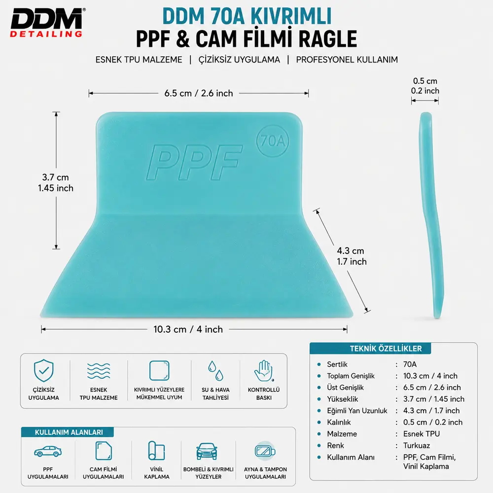 DDM 70A Kıvrımlı PPF ve Cam Filmi Ragle | Esnek TPU