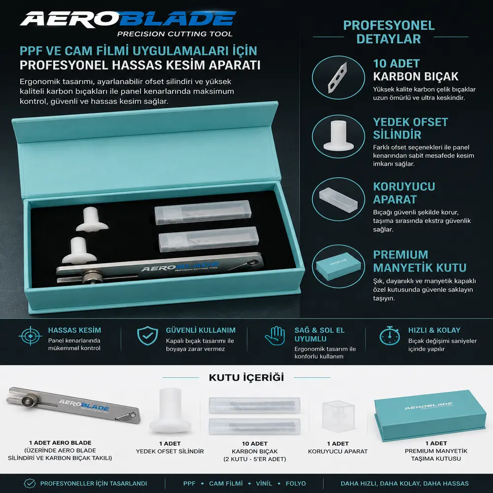DDM Aero Blade Profesyonel PPF ve Cam Filmi Hassas Kesim Aparatı Seti