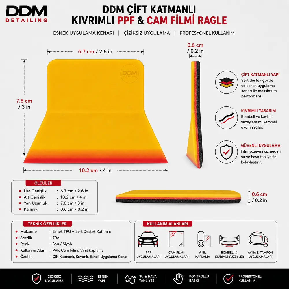 DDM Çift Katmanlı Kıvrımlı PPF ve Cam Filmi Ragle 10,2 cm