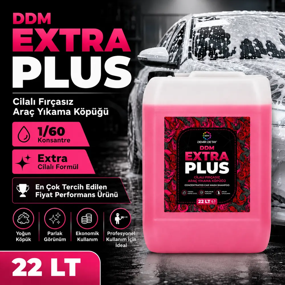 DDM Extra Plus Cilalı Fırçasız Araç Yıkama Köpüğü 22 LT | Konsantre Oto Yıkama Şampuanı