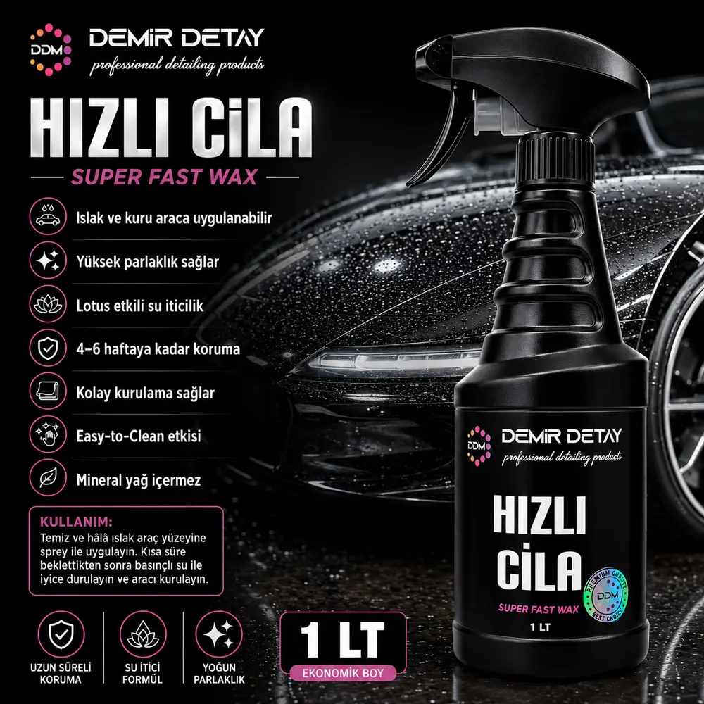 DDM Hızlı Cila 1 Lt | Yüksek Parlaklık ve Su İticilik Sağlayan Quick Detailer