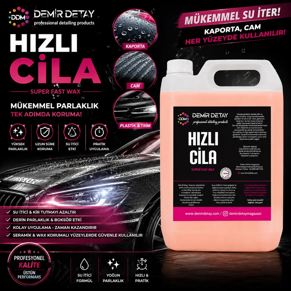 DDM Hızlı Cila 5 Lt | Yüksek Parlaklık, Kayganlık ve Su İticilik Sağlayan Quick Detailer