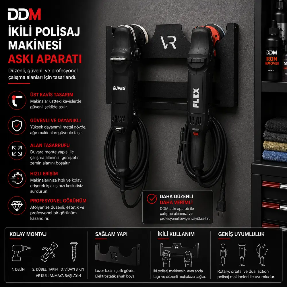 DDM İkili Polisaj Makinesi Askı Aparatı Metal Duvar Askılığı
