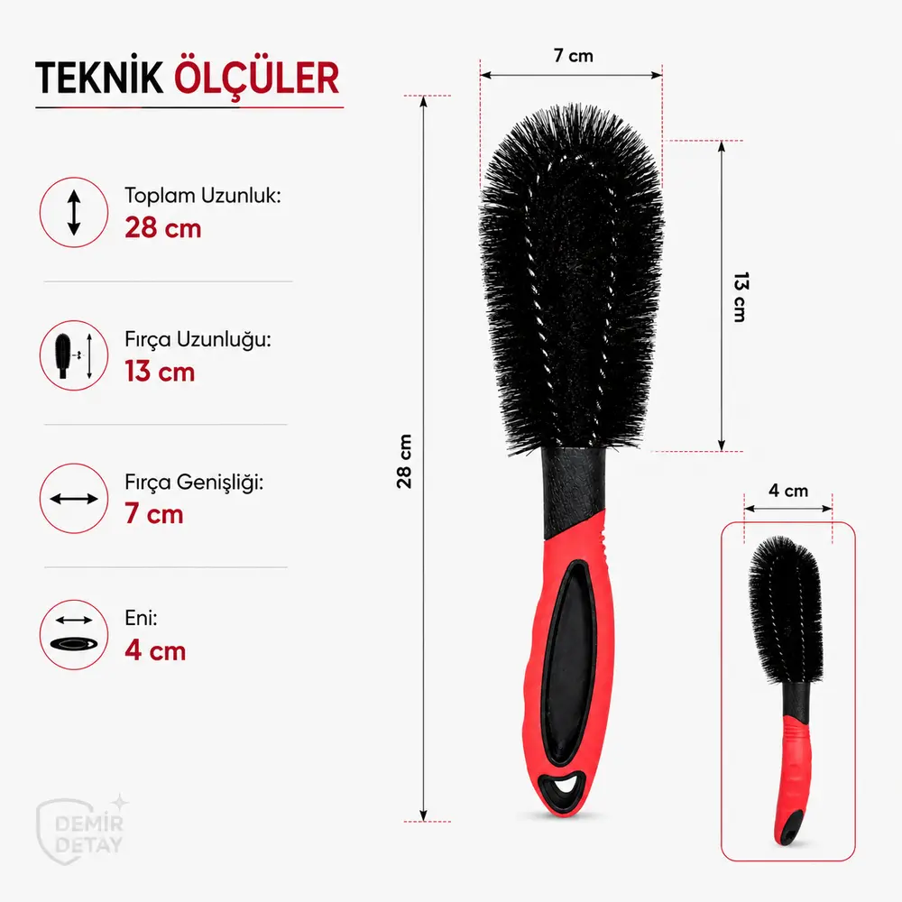 DDM Jant Temizleme Fırçası 28 cm – Kırmızı Siyah Ergonomik Saplı