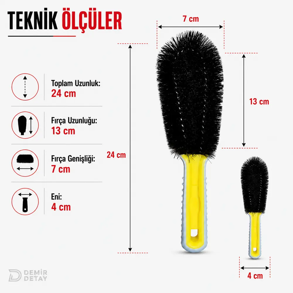 DDM Jant İçi Temizlik Fırçası 24 cm - Sarı Gri Ergonomik Saplı