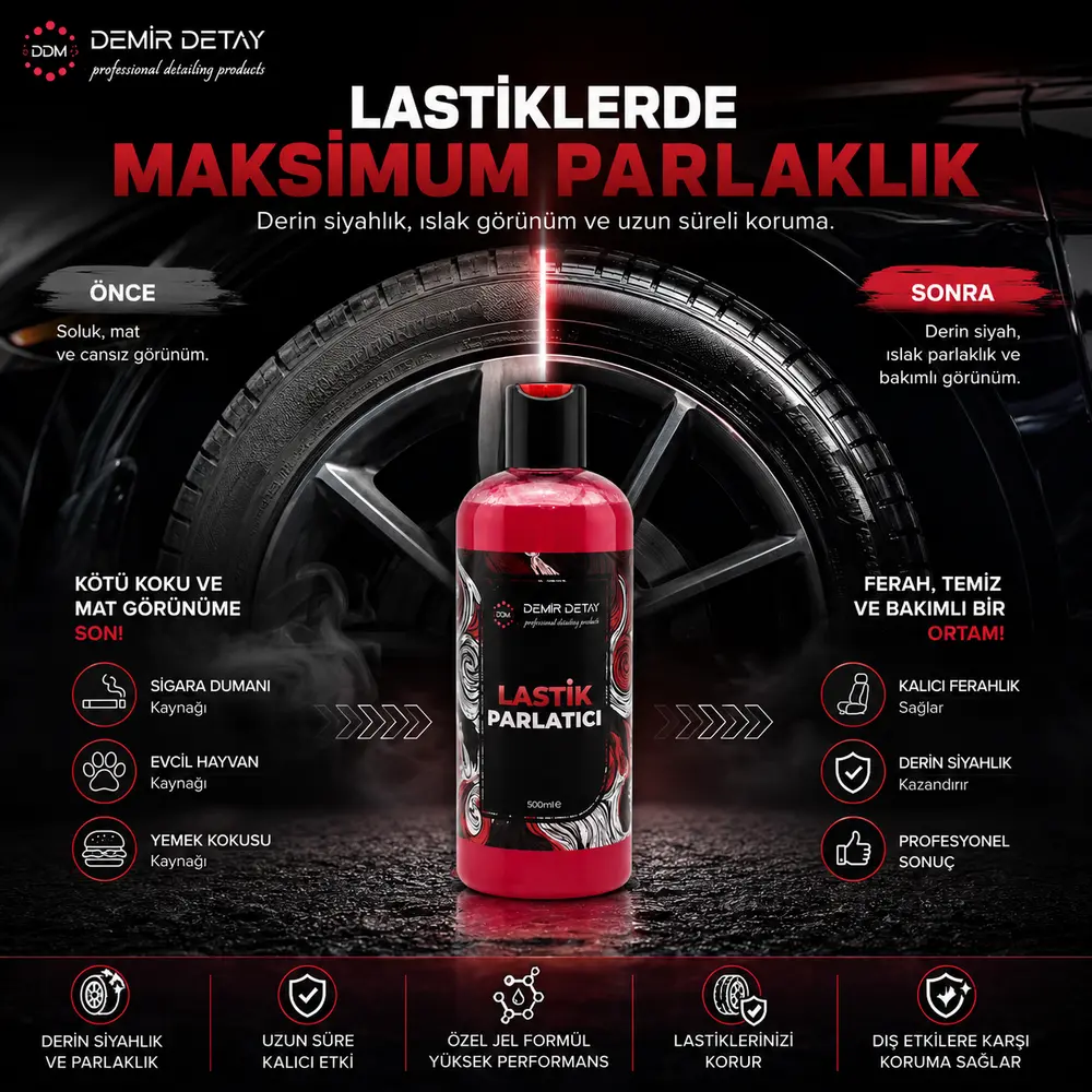 DDM Jel Lastik Parlatıcı 500 ml | Islak Görünüm ve Uzun Süreli Lastik Koruması