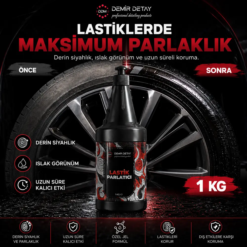 DDM Jel Lastik Parlatıcı 1 Lt | Islak Görünüm ve Uzun Süreli Kalıcı Parlaklık