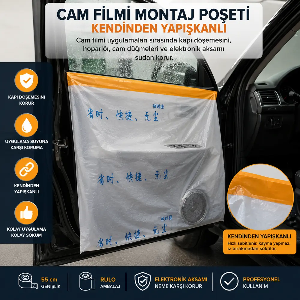 DDM Kendinden Yapışkanlı Araç Cam Filmi Montaj Poşeti 55 cm