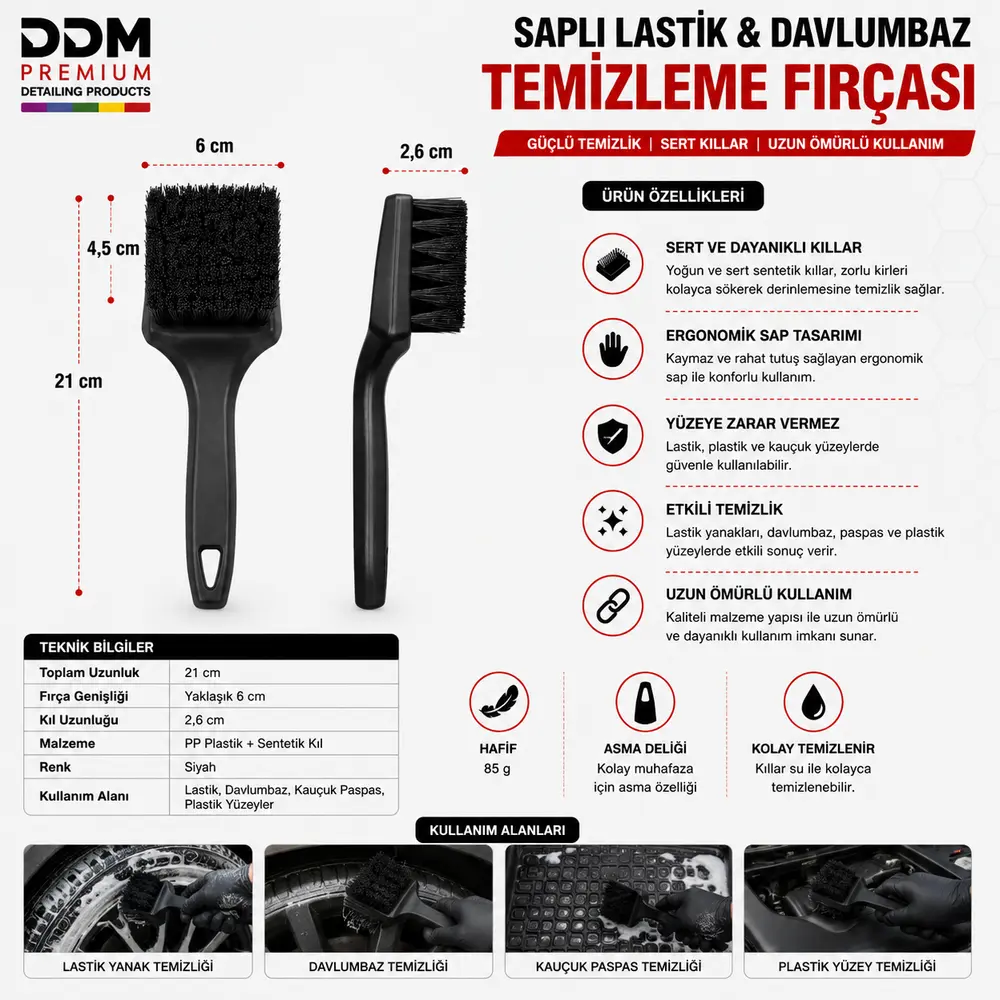 DDM Lastik & Davlumbaz Fırçası 21 CM | Lastik, Paspas ve Davlumbaz Temizleme Fırçası