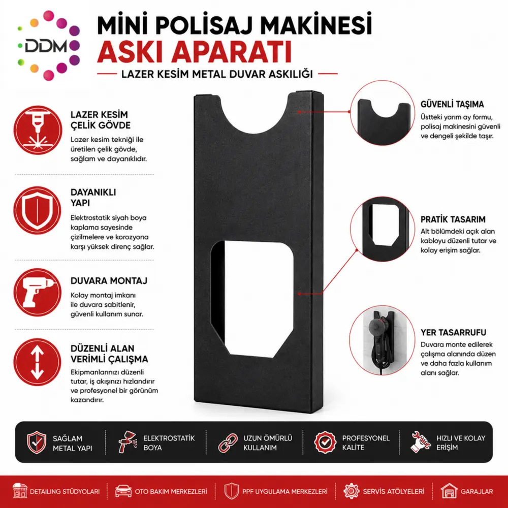 DDM Mini Polisaj Makinesi Askı Aparatı Lazer Kesim Metal Duvar Askılığı