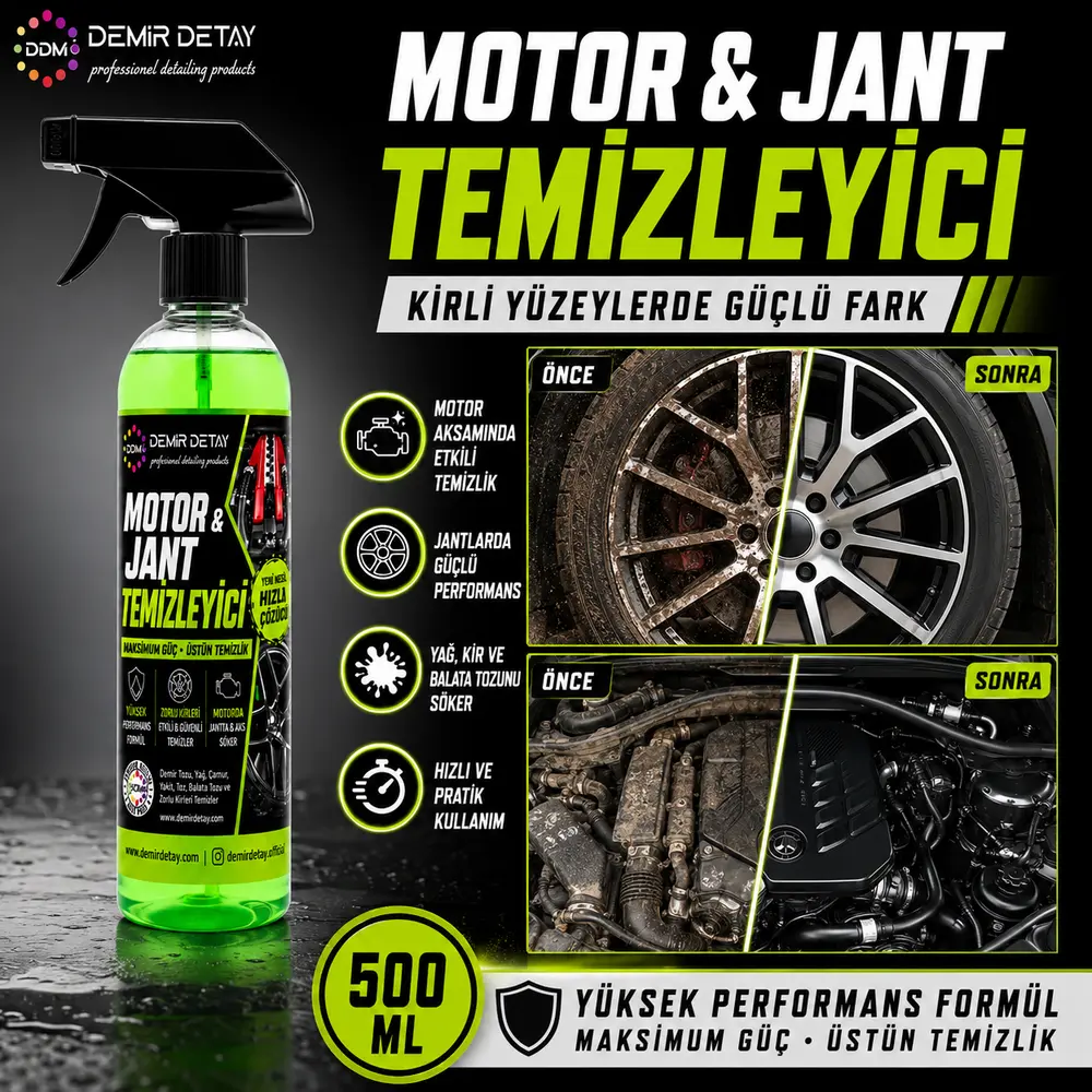 DDM Jant ve Motor Temizleyici 500 ML | Güçlü Yağ ve Kir Çözücü MJ500
