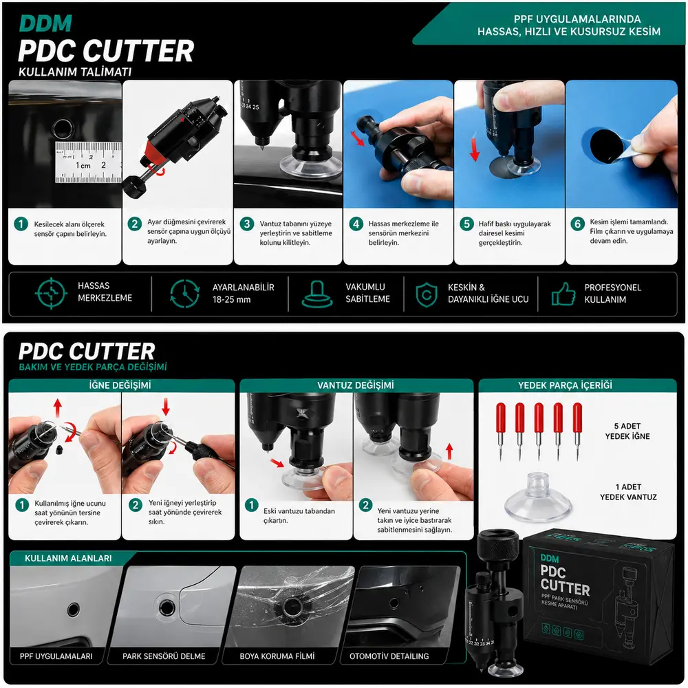 DDM PDC Cutter | PPF Park Sensörü Kesme ve Delme Aparatı