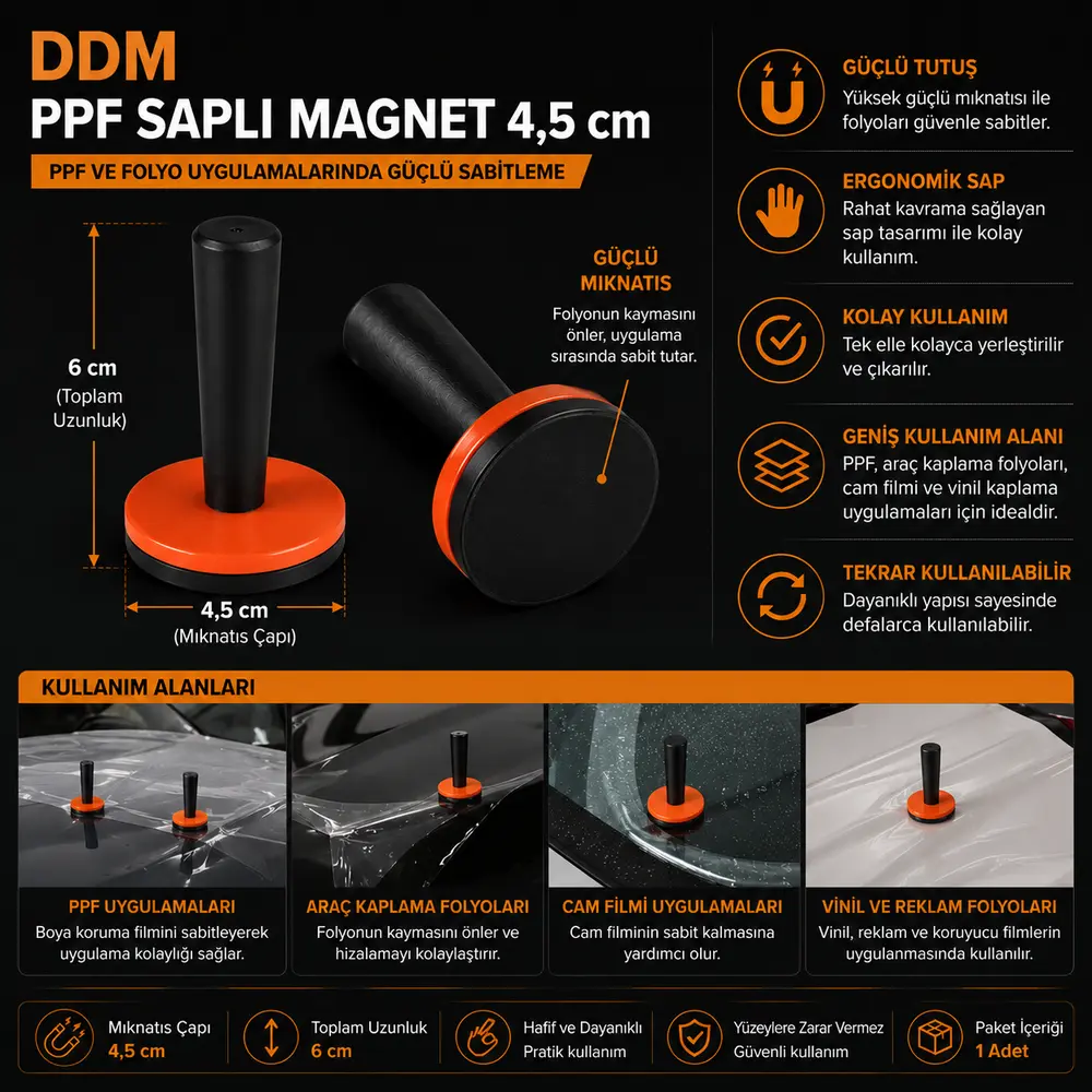 DDM PPF Saplı Magnet 4,5 cm | Güçlü Folyo Tutucu Magnet