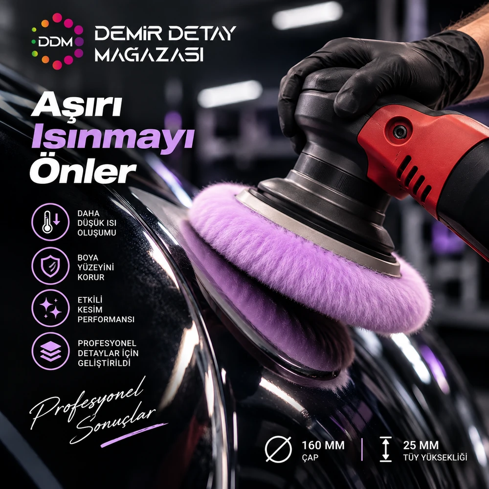 DDM Pro 160 mm Lila Kuzu Postu Polisaj Keçesi | Profesyonel Yoğun Dokulu Yün Keçe