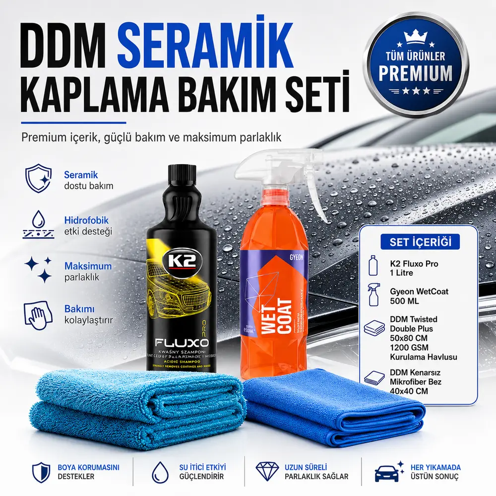 DDM Seramik Kaplama Bakım Seti | K2 Fluxo Pro, Gyeon WetCoat ve Premium Kurulama Havlusu DDM-SKB-001