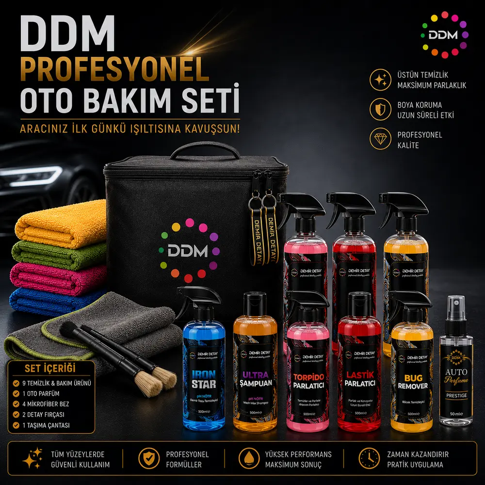 DDM Car Detailing Kit 17 PCS | Çantalı Profesyonel Araç Bakım ve Detay Seti