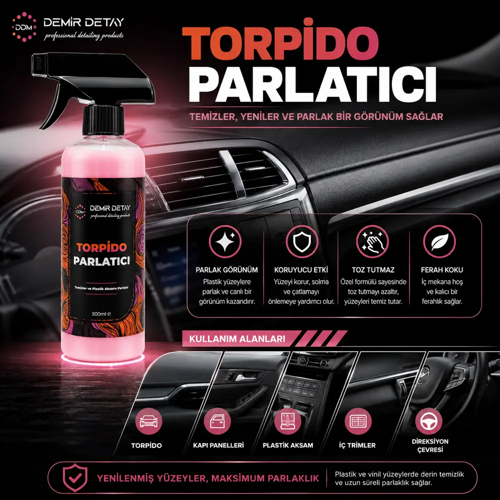 DDM Parlak Torpido Parlatıcı ve Koruyucu 500 ml | SiO2 Teknolojili UV Korumalı İç Trim Bakımı