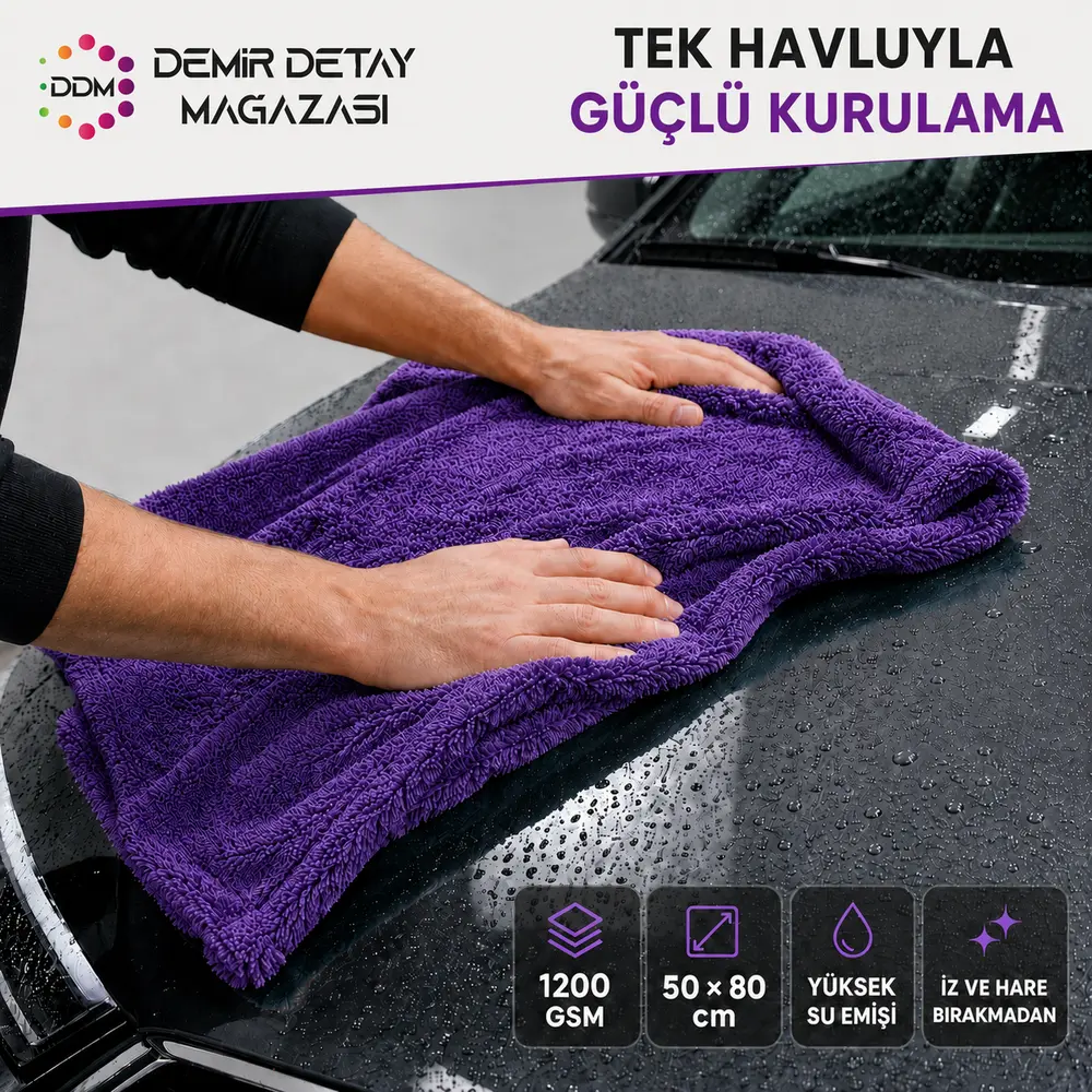 DDM Twisted Double Plus Kurulama Havlusu 50x80 cm Purple 1200 GSM | Premium Mikrofiber Kurulama Havlusu
