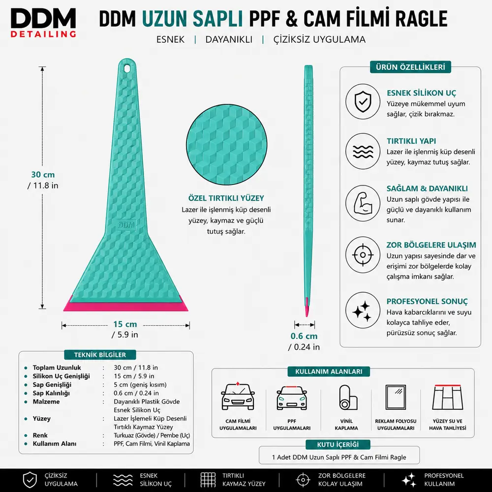 DDM Uzun Saplı PPF ve Cam Filmi Ragle | Esnek Silikon Uç